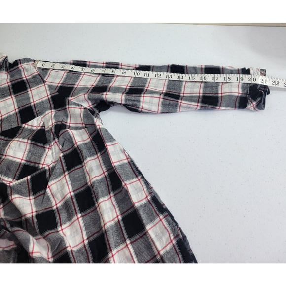 Catherines Black Plaid Roll Tab Sleeve Work Button Down Shirt Women's Size 0X - Picture 6 of 10